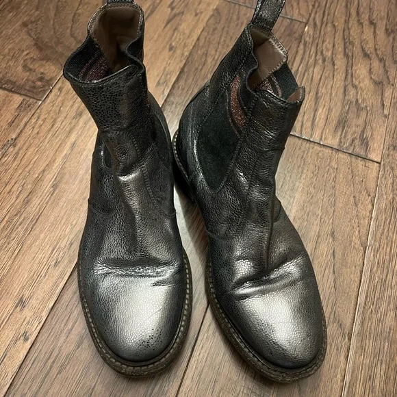 Brunello Cucinelli Metallic Black Leather Boots - Picture 3 of 9